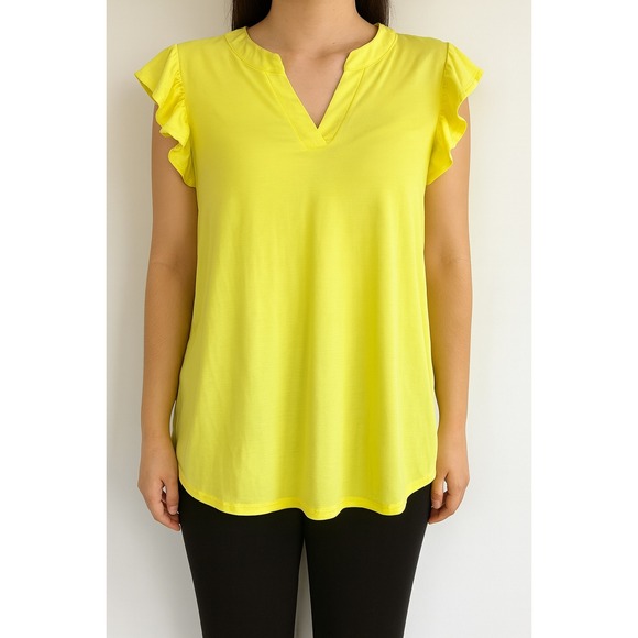Dear Scarlett Tops - Dear Scarlett Yellow V-Neck Ruffle Sleeve Tunic Top